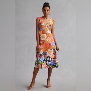Anthropologie Floral Midi Dress - Orange and Multicolor